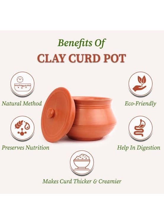Handi for Cooking and Serving with Lid Serving Bowl Wooden Spatula Combo Clay Pot Terracotta Handmade Mud Mitti Ke Bartan Pot Uncoated Pottery Storage Earthen India 5Litre Lightweight & Durable