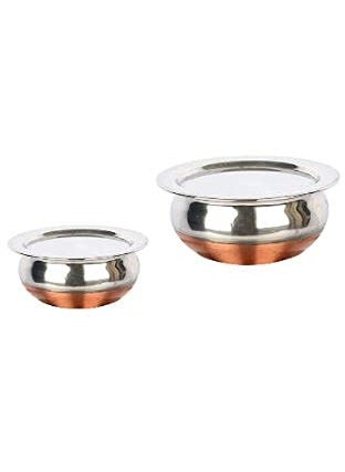 Super HK Stainless Steel Copper Bottom Handi/Pot Biryani Punjabi Handi with Lid Pack of 2 (1.5 L & 1.8L)