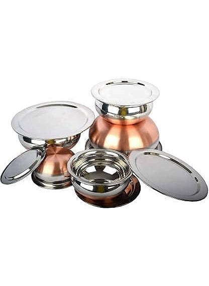 HS Enterprise Stainless Steel Copper Base Serving Bowls Handi Set of 5 Pieces, Handi Set with Serving Bowl Set/Cookware Set/Sauce Pot and handis (250ml, 500ml, 1000ml, 1500ml, 2000ml)
