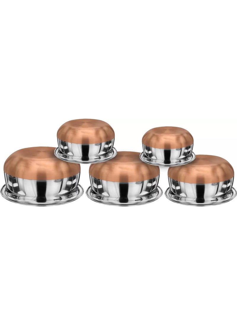 Stainless Steel Copper Base Gas Compatible Handi Set (5 Pieces, 0.5 LTR, 0.75 LTR, 1 LTR, 1.5 LTR, 2 LTR,) Steel Cookware Handi Set