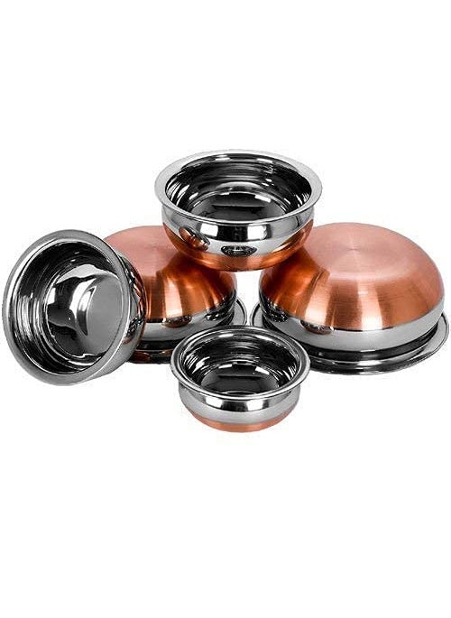 HS Enterprise Stainless Steel Copper Bottom Flat Induction Mirror Finish Design, Stainless Steel Copper Bottom Prabhu Chetty/Handi/Pot with Lid (Silver) -Set of 5 Pcs Handies with SS Lid 5