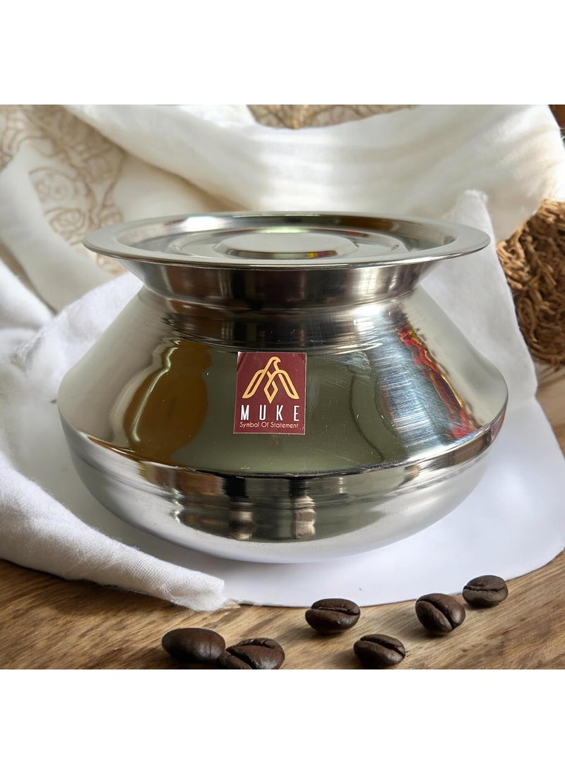 Muke Small Stainless Steel Handi degchi with Lid (Pongal Handi, 1000 ML, Dishwasher Safe) Handi 1 L with Lid