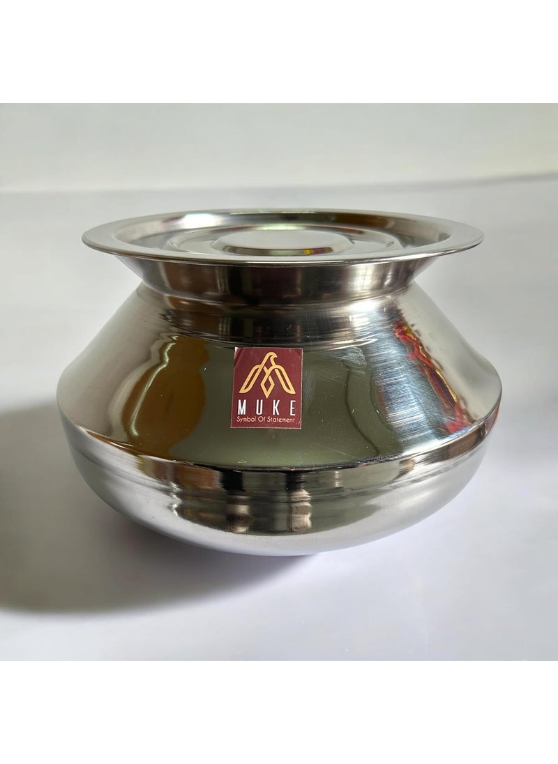 Muke Small Stainless Steel Handi degchi with Lid (Pongal Handi, 1000 ML, Dishwasher Safe) Handi 1 L with Lid