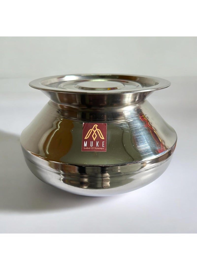 Muke Small Stainless Steel Handi degchi with Lid (Pongal Handi, 1000 ML, Dishwasher Safe) Handi 1 L with Lid