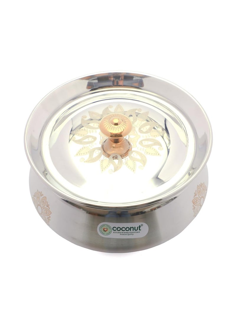 coconut Stainless Steel Cook-n-Serve Laser Design Handi with SS Lid - Set of 2 (1300 ML Each)