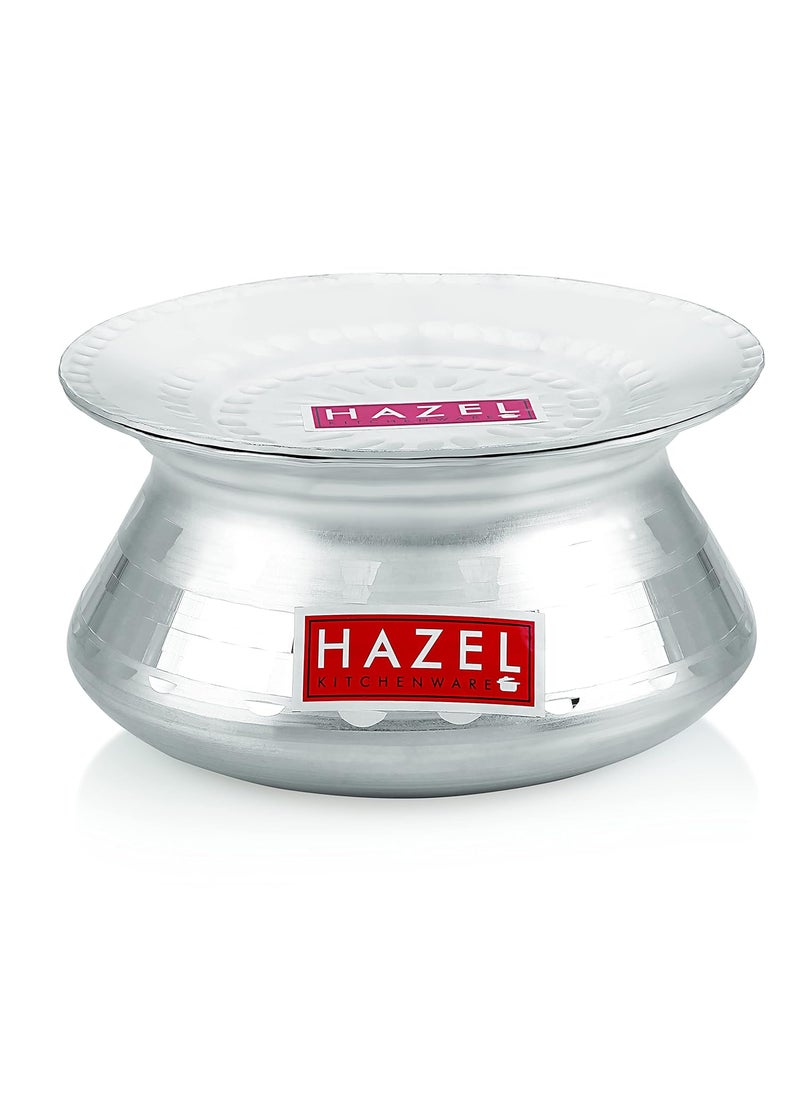 HAZEL Aluminium Handi with Lid Machine Hammered Finish Biryani Rice Cooking Pot Dhari Patiya Patila Tope Vessel, 23 cm, 2100 ML