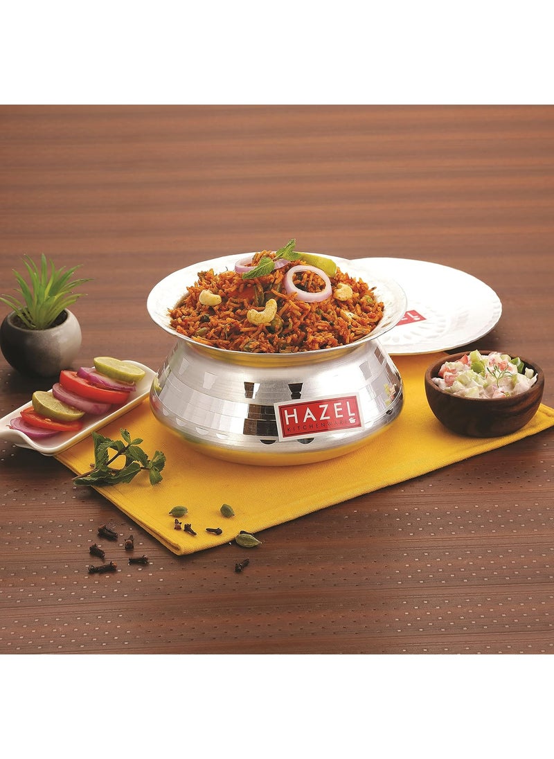 HAZEL Aluminium Handi with Lid Machine Hammered Finish Biryani Rice Cooking Pot Dhari Patiya Patila Tope Vessel, 23 cm, 2100 ML