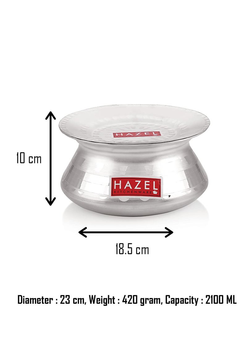 HAZEL Aluminium Handi with Lid Machine Hammered Finish Biryani Rice Cooking Pot Dhari Patiya Patila Tope Vessel, 23 cm, 2100 ML