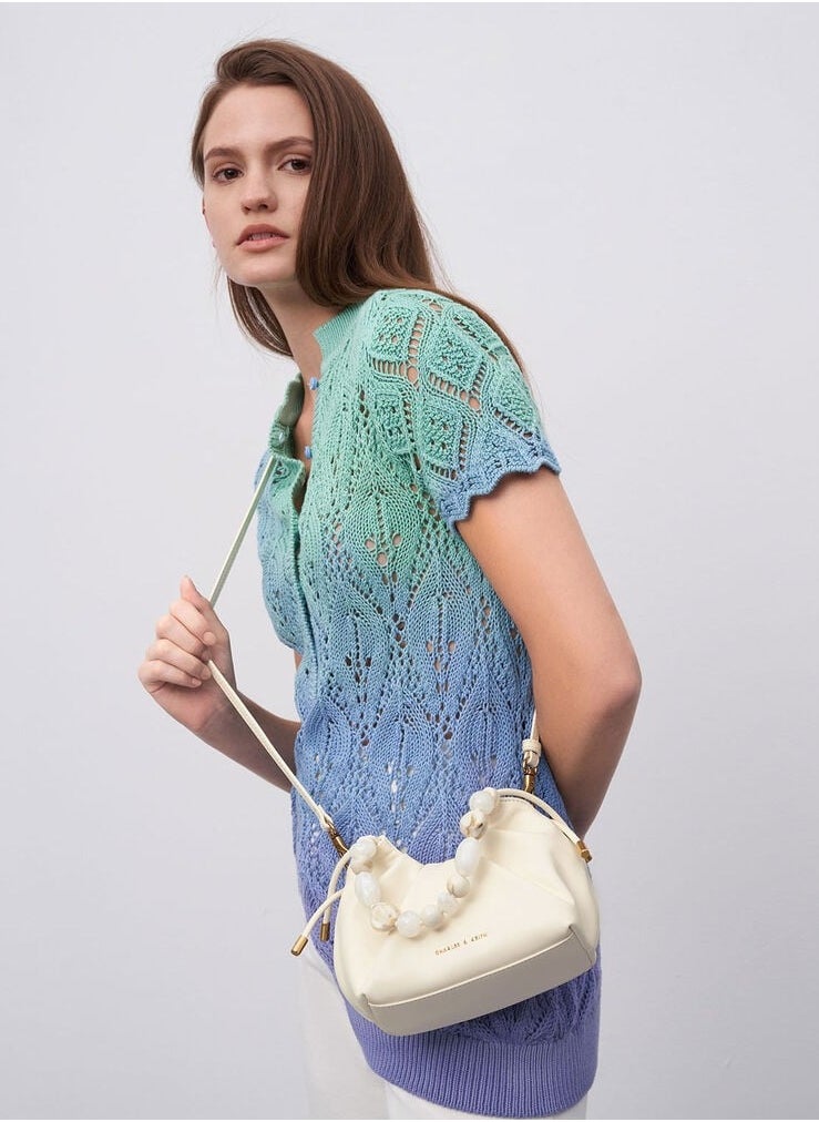 Charles & Keith Aviary Beaded Acrylic Handle Slouchy Bag