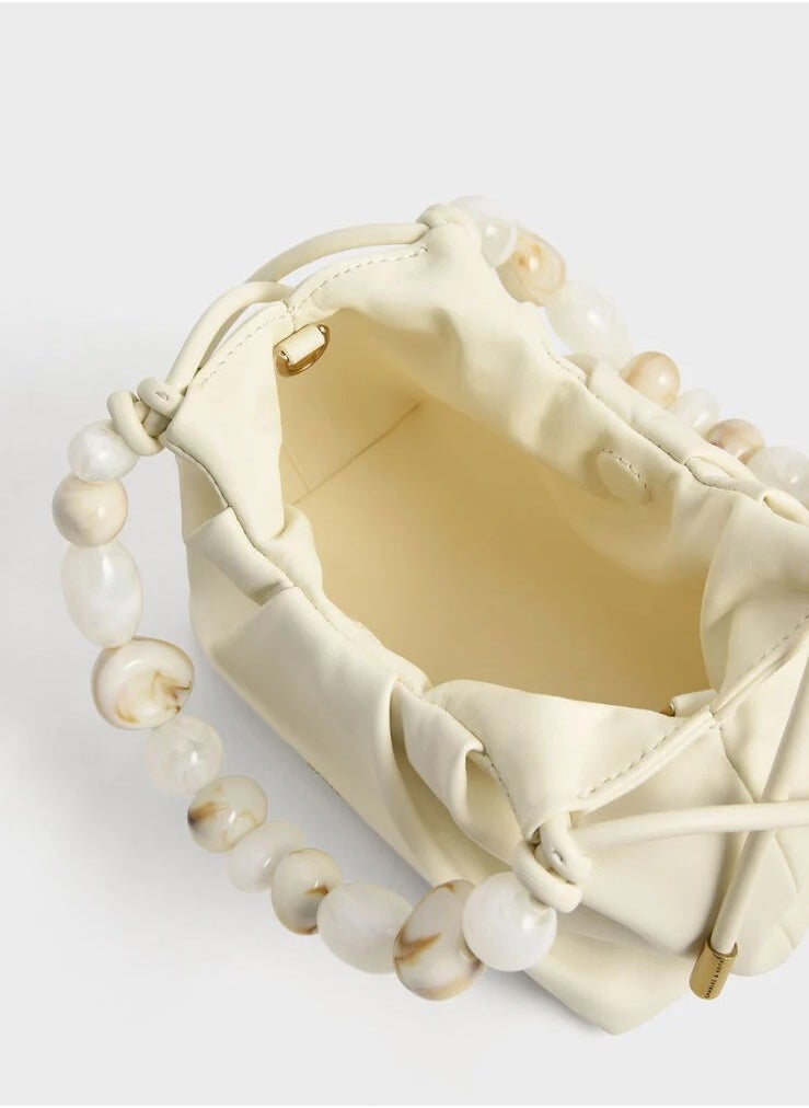 Charles & Keith Aviary Beaded Acrylic Handle Slouchy Bag