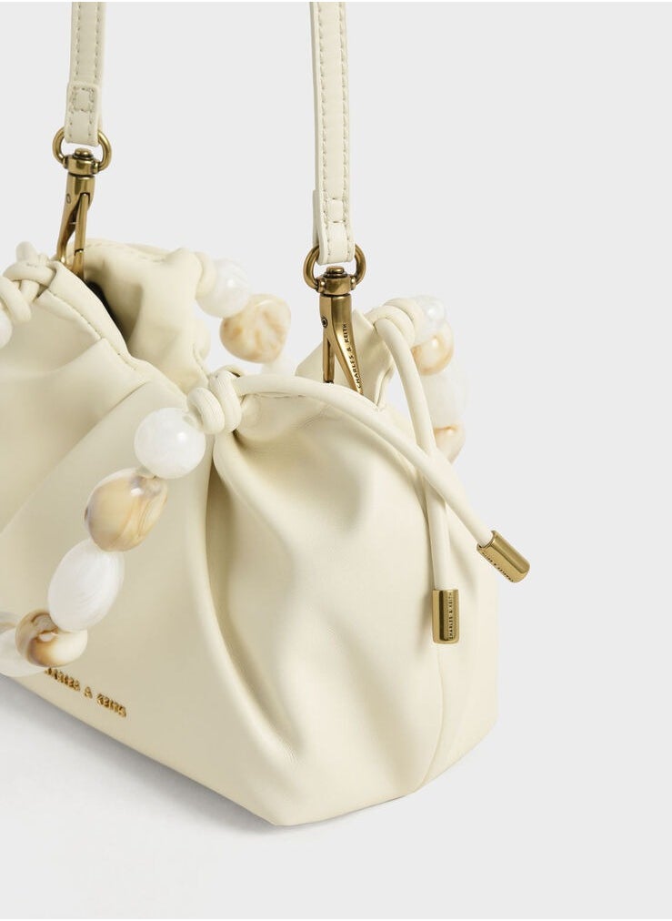 Charles & Keith Aviary Beaded Acrylic Handle Slouchy Bag