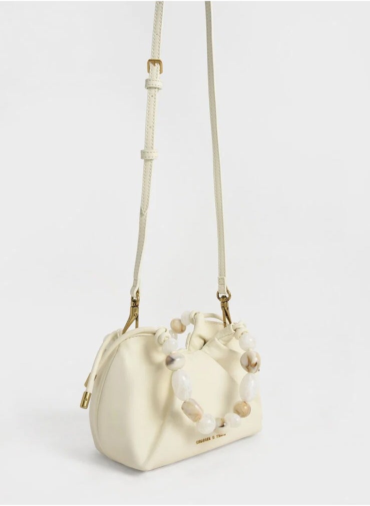 Charles & Keith Aviary Beaded Acrylic Handle Slouchy Bag