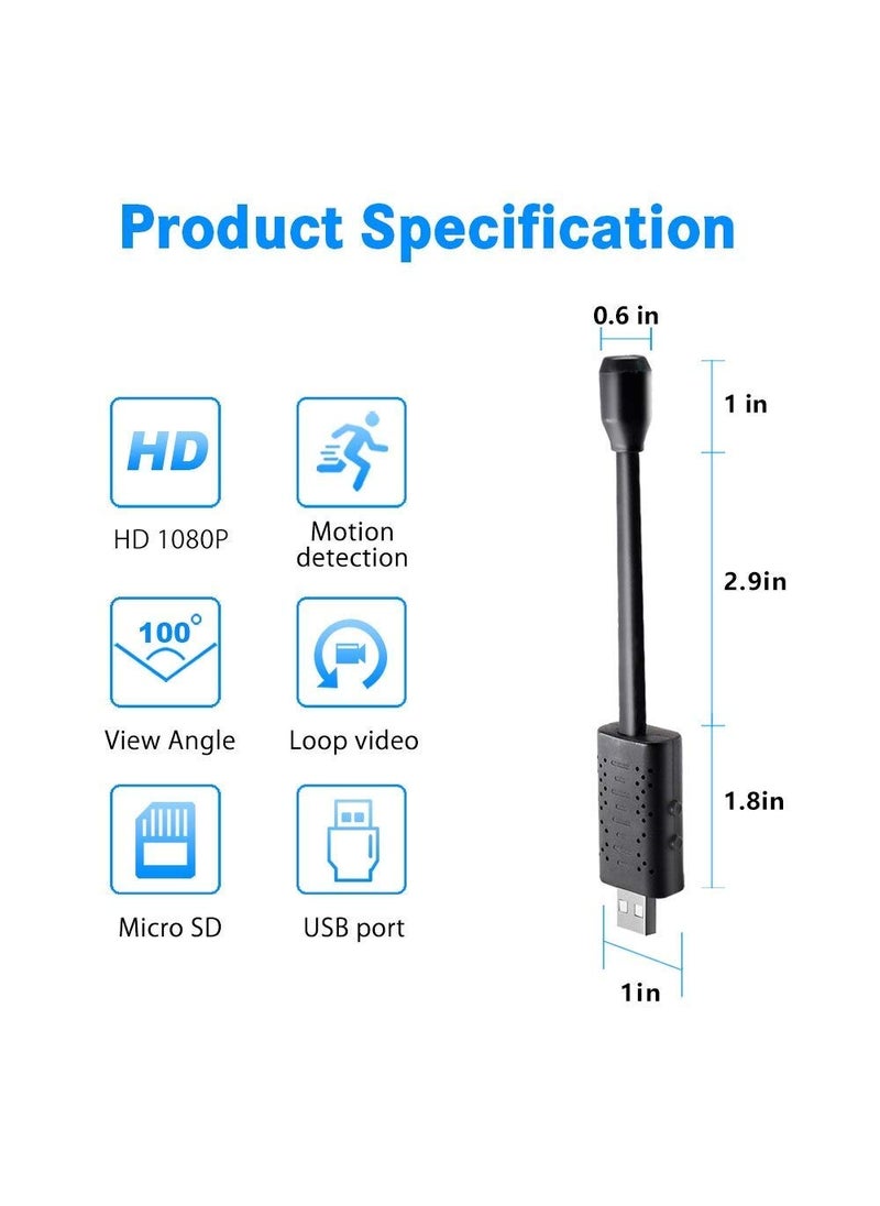 Wi-Fi USB Camera - Full HD 1080P Mini Surveillance with Night Vision, Motion Detection & Flexible Neck - Wireless Indoor/Outdoor Security for Home, Office, and Car (Flexible Camera)