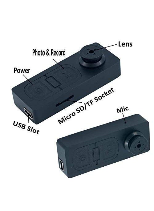 Spy HD Camera Wired HD Audio and Video Recorder 720p Hidden Mini Secret Cam in Button Shape DVR Small Portable Updated Mini Spy Button Cameras with SD Card Slot Up to 32GB Support12 (Black) 1.1
