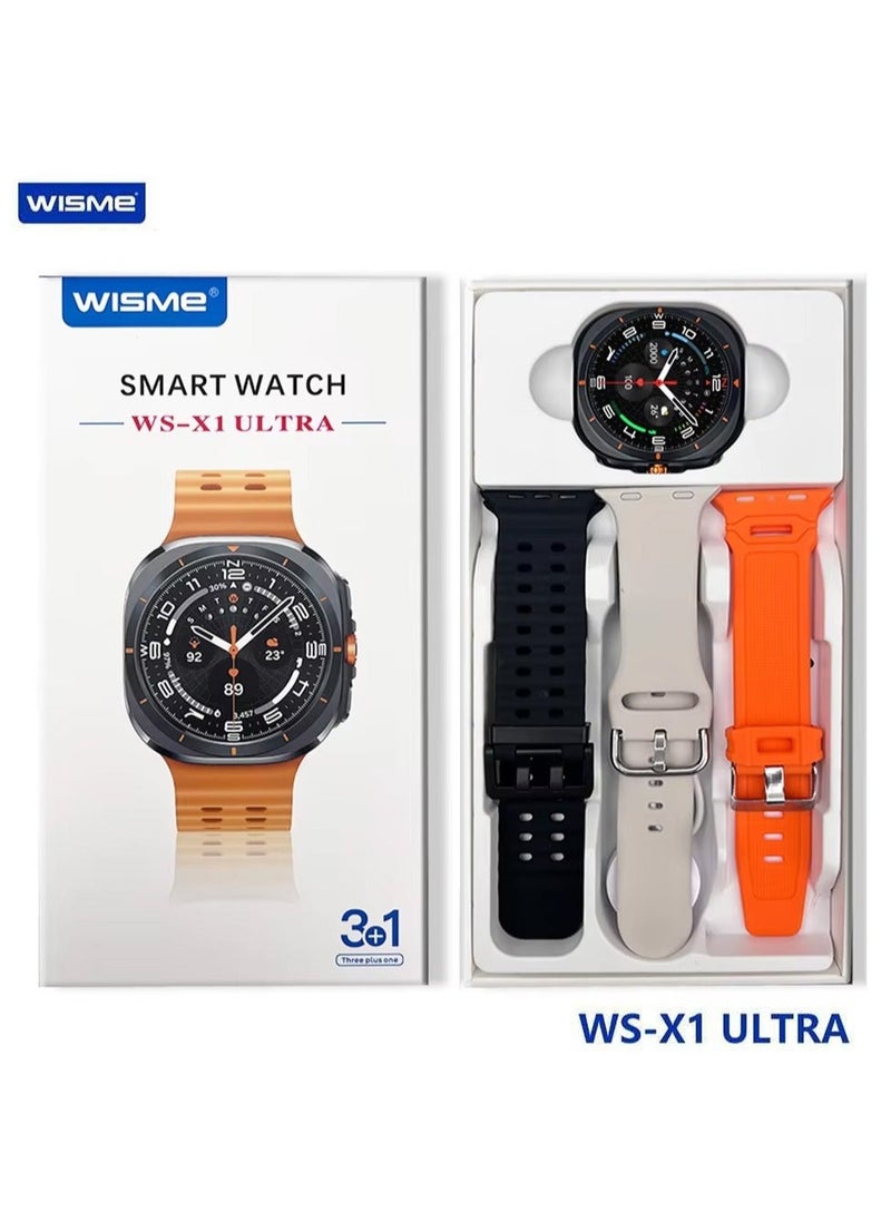 WS-X1 Ultra Smartwatch with 3 Pair Straps and Charging Cable - Designed for Ladies and Gents (Black)