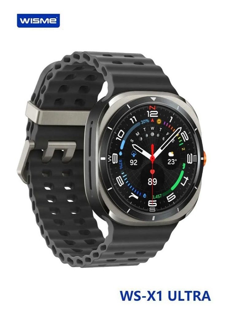 WS-X1 Ultra Smartwatch with 3 Pairs of Straps and Charging Cable – Sleek Black Smartwatch for Ladies and Gents, Fitness Tracker, Heart Rate Monitor, Notifications & More