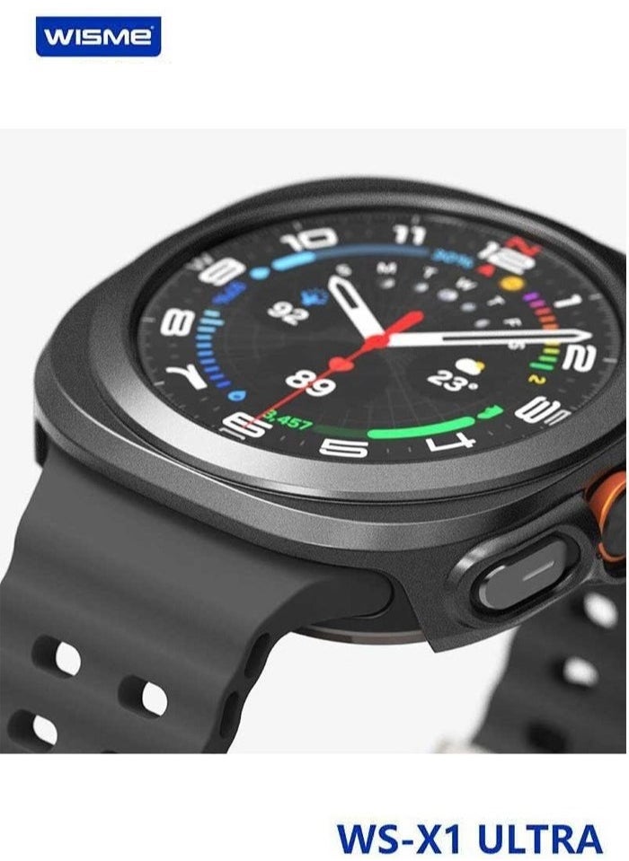 WS-X1 Ultra Smartwatch with 3 Pairs of Straps and Charging Cable – Sleek Black Smartwatch for Ladies and Gents, Fitness Tracker, Heart Rate Monitor, Notifications & More