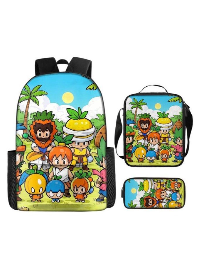 Cartoon three-piece schoolbag with front pocket - 1268