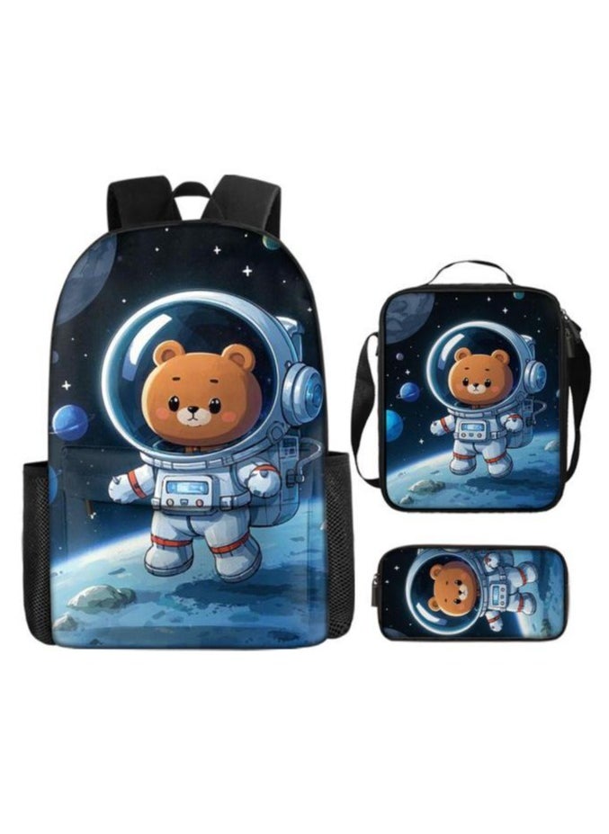 Cartoon three-piece schoolbag with front pocket - 1029
