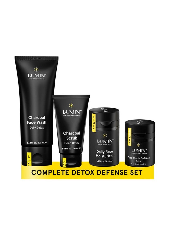 Lumin - Class Act Bundle - Men's Skincare Kit, Includes: Charcoal Face Wash Daily Detox, Charcoal Scrub Deep Detox, Daily Face Moisturizer & Dark Circle Defense Balm, Suitable For All Skin Types