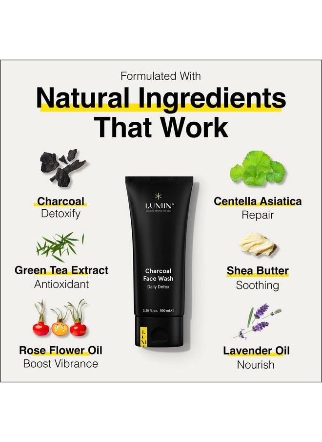 Lumin - Class Act Bundle - Men's Skincare Kit, Includes: Charcoal Face Wash Daily Detox, Charcoal Scrub Deep Detox, Daily Face Moisturizer & Dark Circle Defense Balm, Suitable For All Skin Types