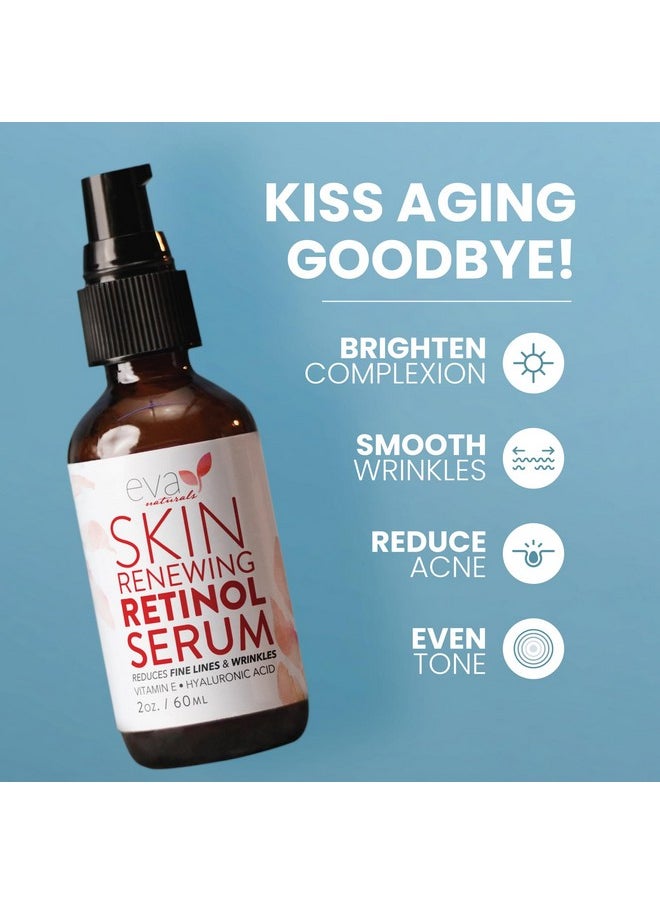 Retinol Serum for Face with Hyaluronic Acid & Vitamin E - For Anti-Aging, Fine Lines, Wrinkles, Resurfacing, Acne Marks and Scars, Skin Brightening, Dark Spot Correction Night Serum - 2oz