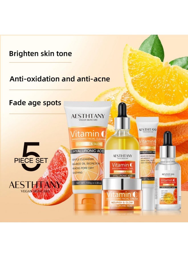 AESTHTANY Natural Skin Care Set Moisturizing Hyaluronic Acid Skin Care Kit 5PCS Women Beauty Set