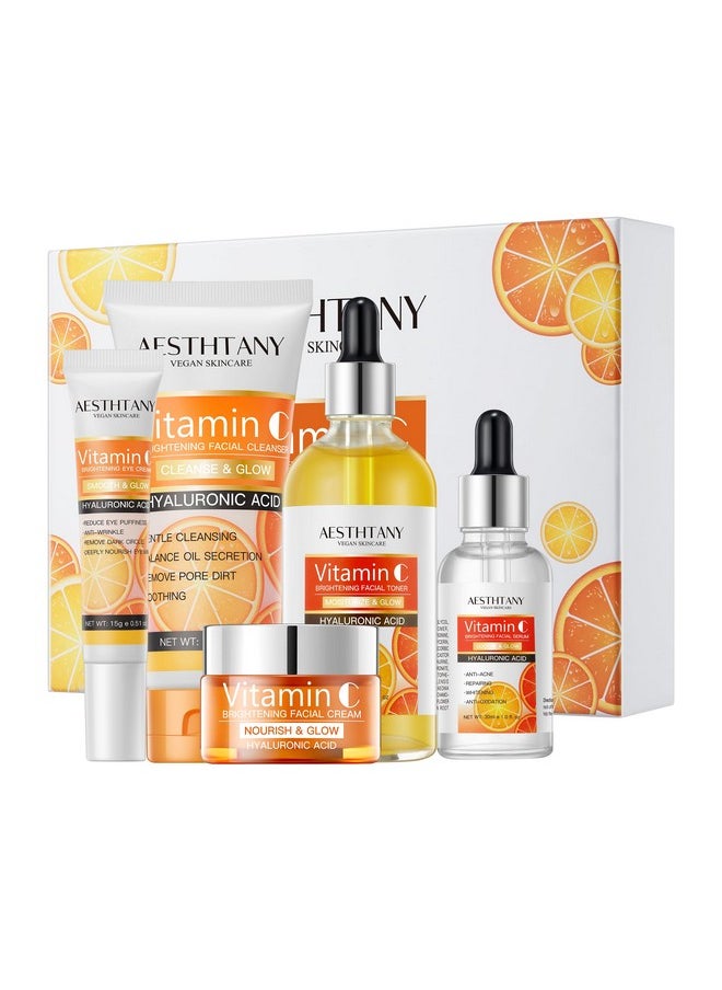 AESTHTANY Natural Skin Care Set Moisturizing Hyaluronic Acid Skin Care Kit 5PCS Women Beauty Set