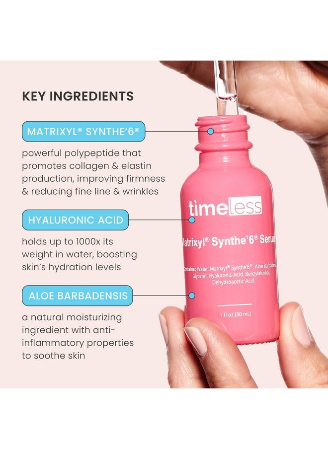 Timeless Skin Care Matrixyl Synthe’6 Serum - Face Serum for Skin Care - Matrixyl Serum with Hyaluronic Acid for Skin Hydration - Personal Care Skin Serum - 1 oz