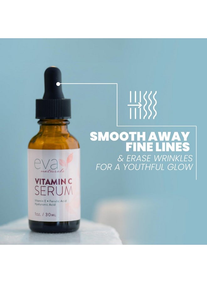 Natural Firm & Glow Skincare Set of 3 Serums - Skin Care Products With 20% Vitamin C Serum, Peptide Complex Serum, Niacinamide Vitamin B3 Serum - Peptides Serum for Face - Face Serum by Eva Naturals