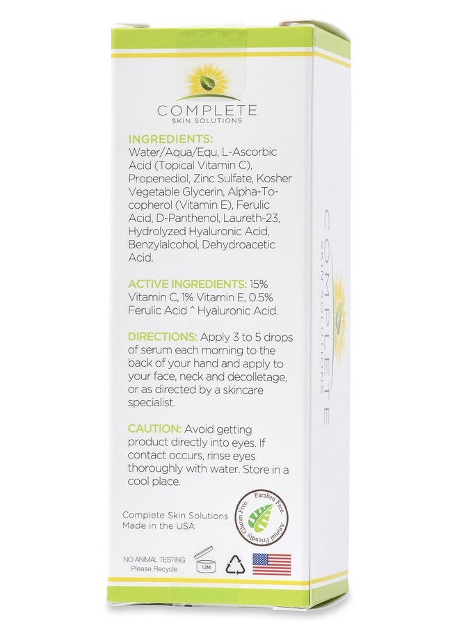 Natural Vitamin C E Serum with Ferulic and Hyaluronic Acid 1 oz