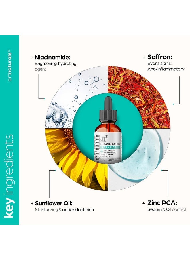 Artnaturals Niacinamide Face Serum, 10% Active Niacinamide with 1% Zinc PCA & Vitamin B3 - Hyaluronic Acid, Pore Reducer, Mineral Blemish Protection, 1 oz