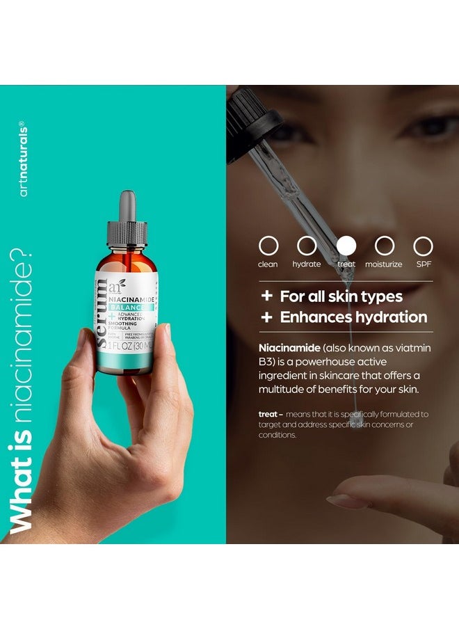 Artnaturals Niacinamide Face Serum, 10% Active Niacinamide with 1% Zinc PCA & Vitamin B3 - Hyaluronic Acid, Pore Reducer, Mineral Blemish Protection, 1 oz