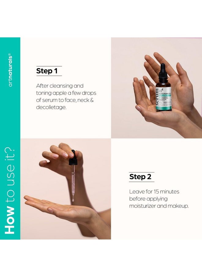 Artnaturals Niacinamide Face Serum, 10% Active Niacinamide with 1% Zinc PCA & Vitamin B3 - Hyaluronic Acid, Pore Reducer, Mineral Blemish Protection, 1 oz