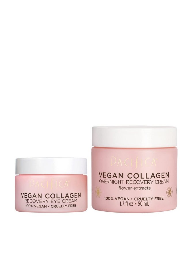 Pacifica Beauty Vegan Collagen Overnight Recovery Face Cream + Undereye Eye Cream Set, Hyaluronic Acid, Caffeine, Vitamin E & C, Hydrating & Moisturizing for Aging and Dry Skin, Pink, 2 Count