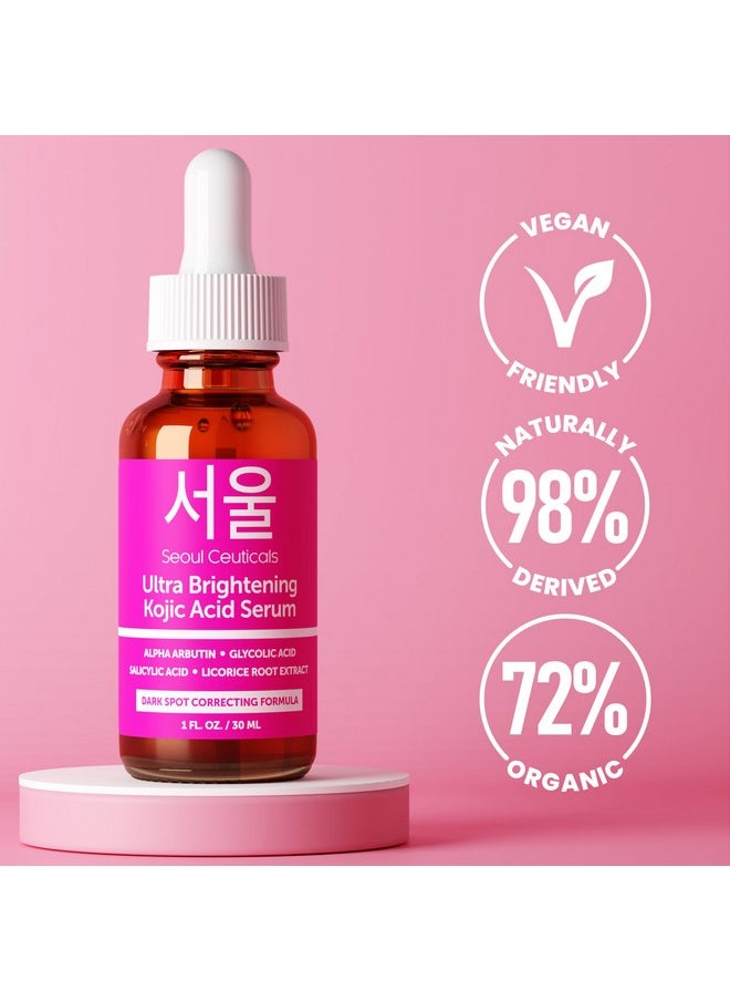 SeoulCeuticals Korean Skin Care Kojic Acid Serum Alpha Arbutin Serum - Dark Spot Remover Corrector Glycolic Acid Serum + Salicylic Acid K Beauty 1oz