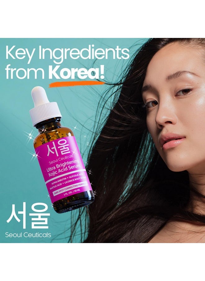 SeoulCeuticals Korean Skin Care Kojic Acid Serum Alpha Arbutin Serum - Dark Spot Remover Corrector Glycolic Acid Serum + Salicylic Acid K Beauty 1oz