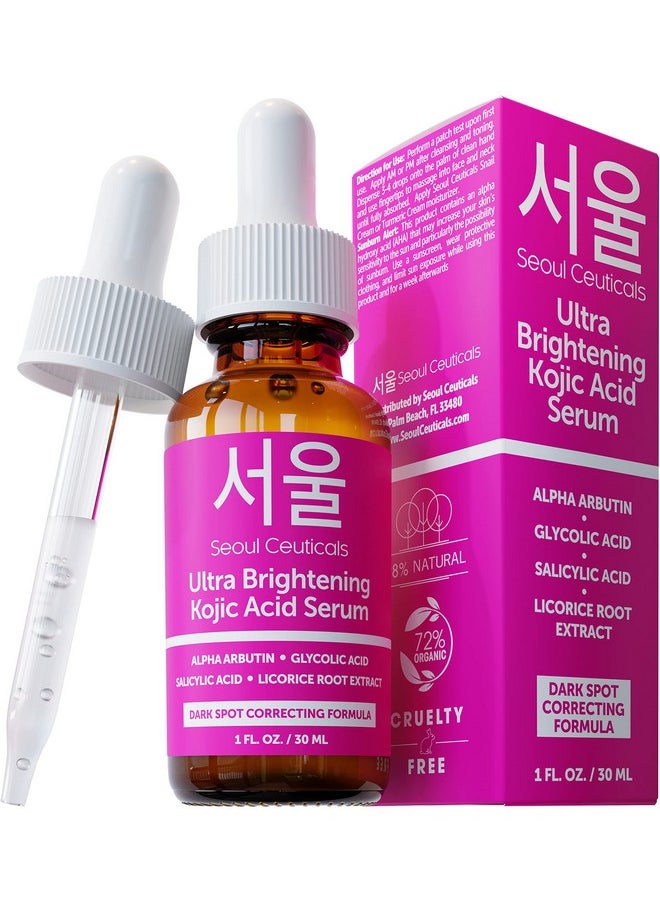 SeoulCeuticals Korean Skin Care Kojic Acid Serum Alpha Arbutin Serum - Dark Spot Remover Corrector Glycolic Acid Serum + Salicylic Acid K Beauty 1oz