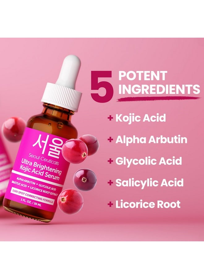 SeoulCeuticals Korean Skin Care Kojic Acid Serum Alpha Arbutin Serum - Dark Spot Remover Corrector Glycolic Acid Serum + Salicylic Acid K Beauty 1oz