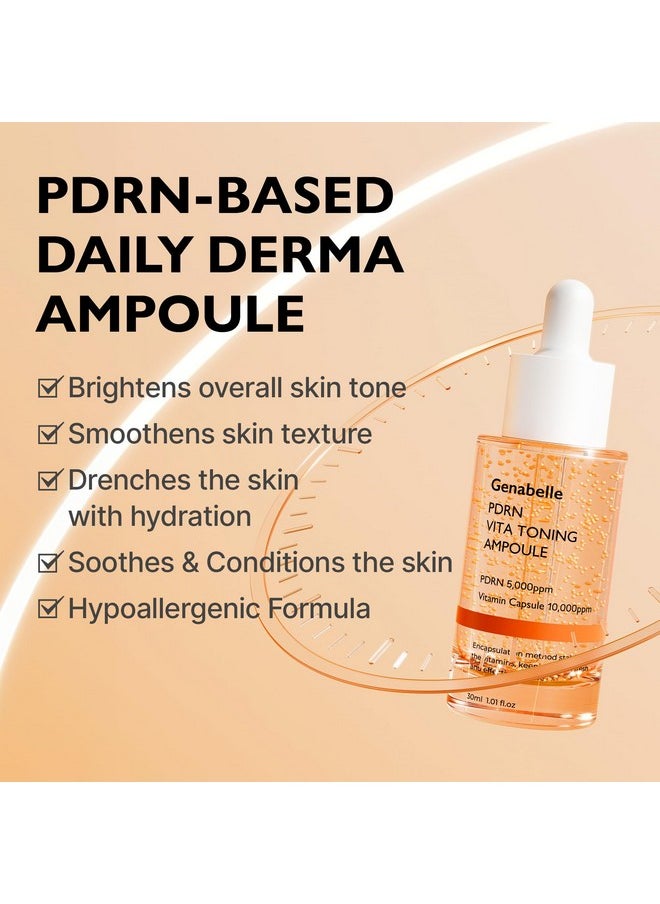 PDRN Vita Toning Ampoule - Lightweight Glass Skin & Toning Ampoule with Vitamin B, C, E, PDRN, Serum for Blemishes, Fine Lines and Rough Skin Texture, 1.01 fl oz
