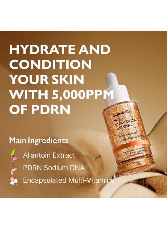 PDRN Vita Toning Ampoule - Lightweight Glass Skin & Toning Ampoule with Vitamin B, C, E, PDRN, Serum for Blemishes, Fine Lines and Rough Skin Texture, 1.01 fl oz