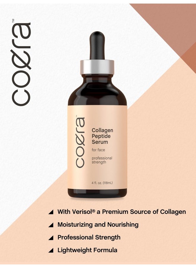 Coera Collagen Peptide Serum for Face | 4 fl oz | with Verisol | Professional Strength Formula for Women | Free of Parabens, SLS, & Fragrances | Packaging May Vary