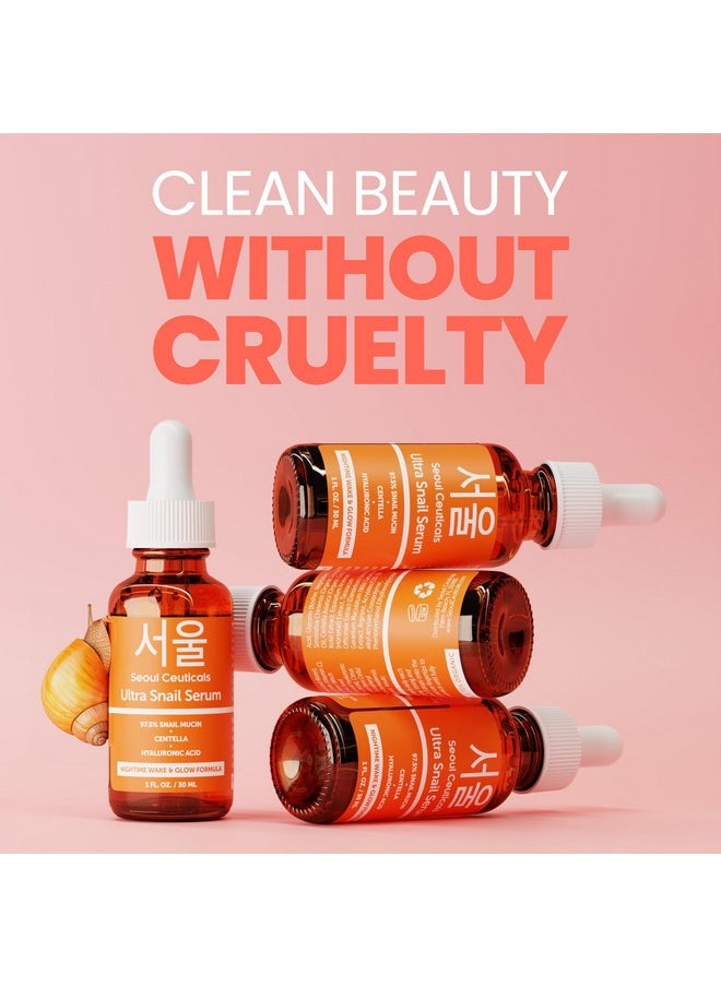 SeoulCeuticals Korean Skin Care 97.5% Snail Mucin Serum - K Beauty Skincare Night Serum Hyaluronic Acid for Face - Centella Anti Wrinkle Serum 1oz
