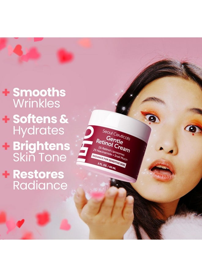 SeoulCeuticals 1% Korean Retinol Night Cream - 97.5% Snail Mucin + 2% Niacinamide Moisturizer for Face - Gentle K Beauty for Sensitive Skin 2oz
