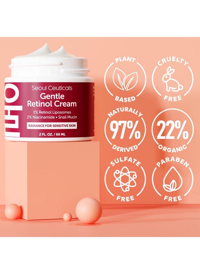 SeoulCeuticals 1% Korean Retinol Night Cream - 97.5% Snail Mucin + 2% Niacinamide Moisturizer for Face - Gentle K Beauty for Sensitive Skin 2oz