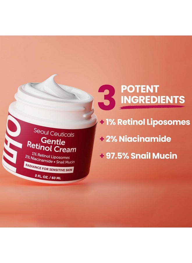 SeoulCeuticals 1% Korean Retinol Night Cream - 97.5% Snail Mucin + 2% Niacinamide Moisturizer for Face - Gentle K Beauty for Sensitive Skin 2oz