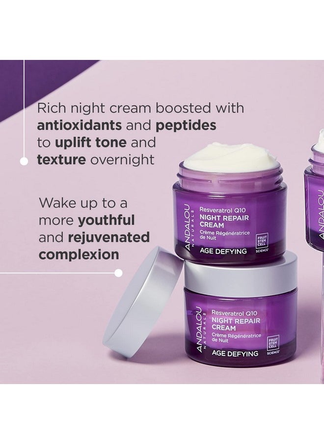 Andalou Naturals Resveratrol Q10 Night Repair Cream, For Dry Skin, Fine Lines & Wrinkles, For Softer, Smoother, Younger Looking Skin, 1.7 Ounce