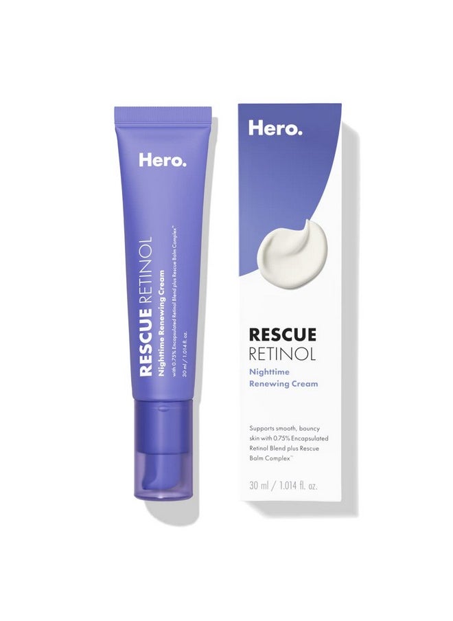 Hero Cosmetics Rescue Retinol Nighttime Renewing Cream - Helps With the Look of Uneven Texture and Post-Blemish Marks - Gentle, Non-Drying Formula, Introduction Retinol - Safe for Sensitive Skin (30 ml)