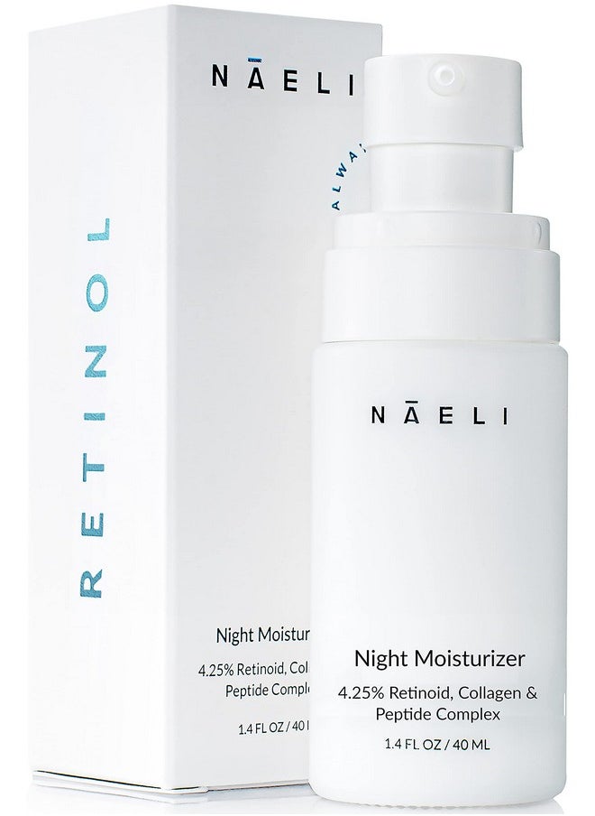 Retinoid Cream - 4.25% Retinol Night Moisturizer for Face & Neck with Collagen, Peptides & Hyaluronic Acid - Anti Aging Wrinkle Cream, Improves Skin Tone & Texture, 1.4 oz