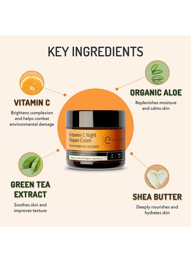Eve Hansen Vitamin C Night Cream 2 oz - Hydrating Moisturizer with Vitamin E for Face & Neck - Gentle Citrus Scent, Non-Greasy, For All Skin Types